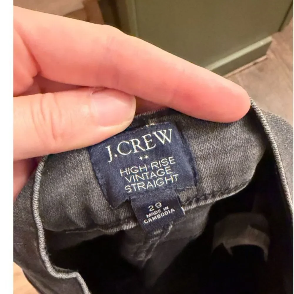 J.Crew Vintage High Rise Straight Jean with Cut Hem in Asphalt Wash Black